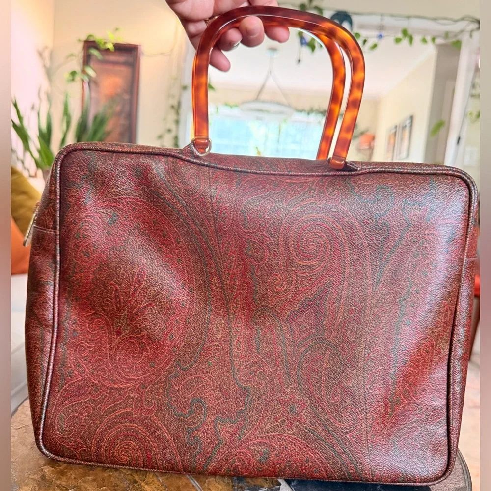 Vintage Etro Milano Handbag with Tortoiseshell  Handles. Classic‎ Paisley Print